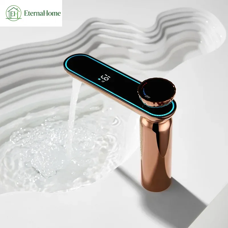 Thermostatic Mixing Valve Digital Display - حنفيات حوض غسيل باللون الأسود/الذهبي/الرمادي الداكن/الأبيض،