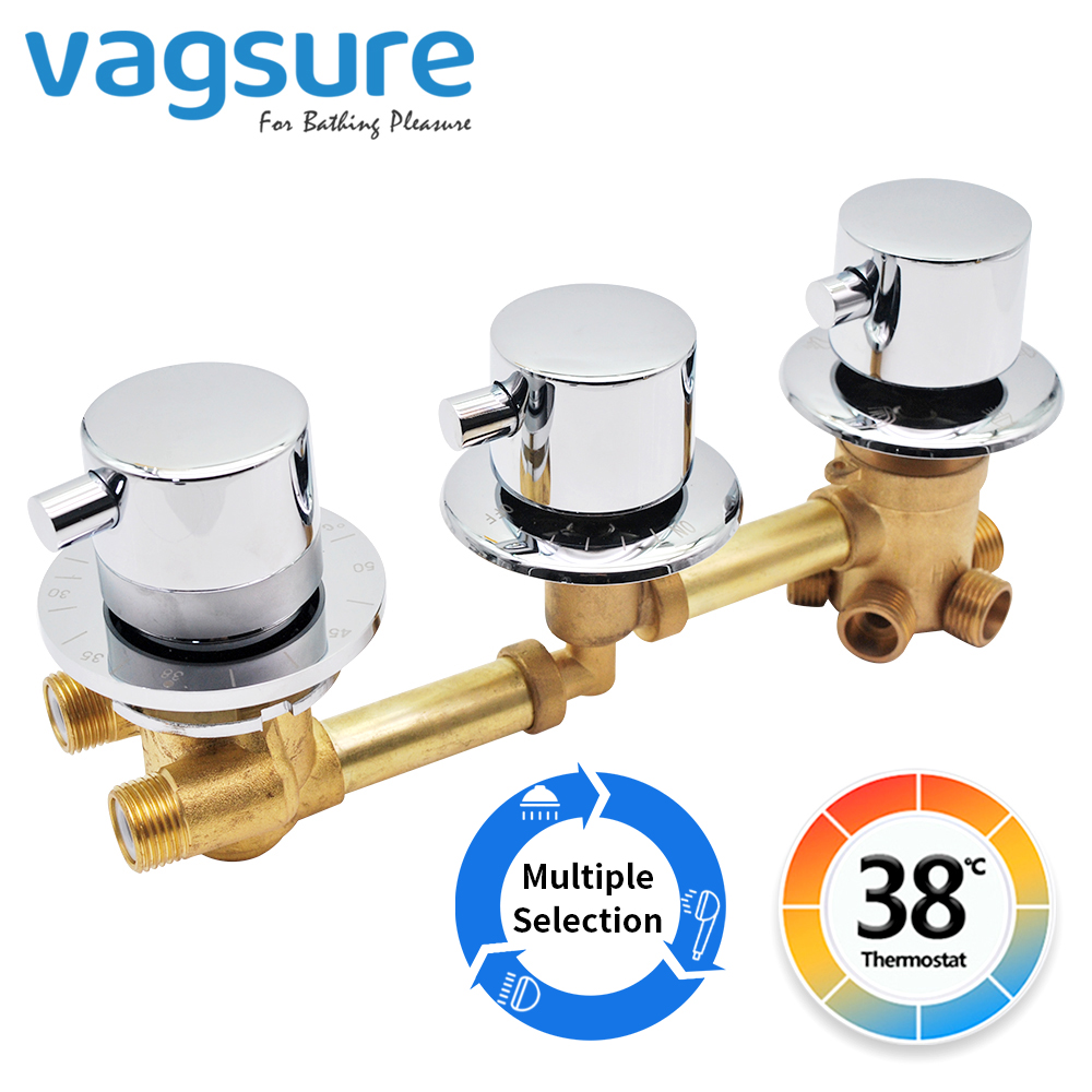 Thermostatic Shower Faucet Valve 3 Way - الصلبة النحاس دش ثرموستاتي صنبور غرفة