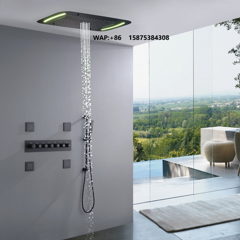 Led Rainfall Shower Head Waterfall - رأس دش LED أسود غير لامع