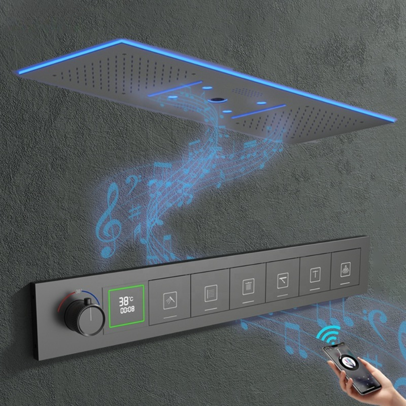 Led Rainfall Shower Head Waterfall - رأس دش موسيقي مع إضاءة LED