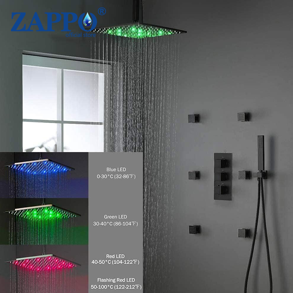 Concealed Thermostatic Shower System Set - نظام دش ZAPPO أسود غير لامع
