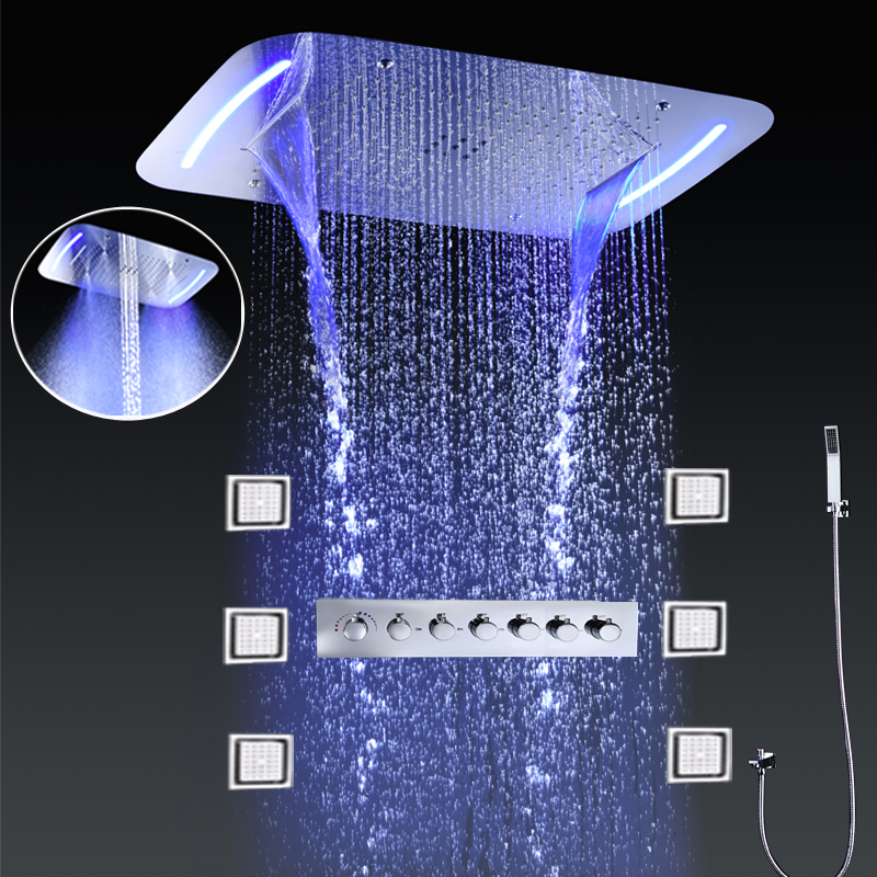Led Rainfall Shower Head Waterfall - مجموعة دش LED حديثة وكبيرة للسقف