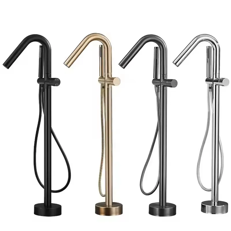 Freestanding Bathtub Filler Faucet Floor - خلاط حمام نحاسي قائم بذاته مع
