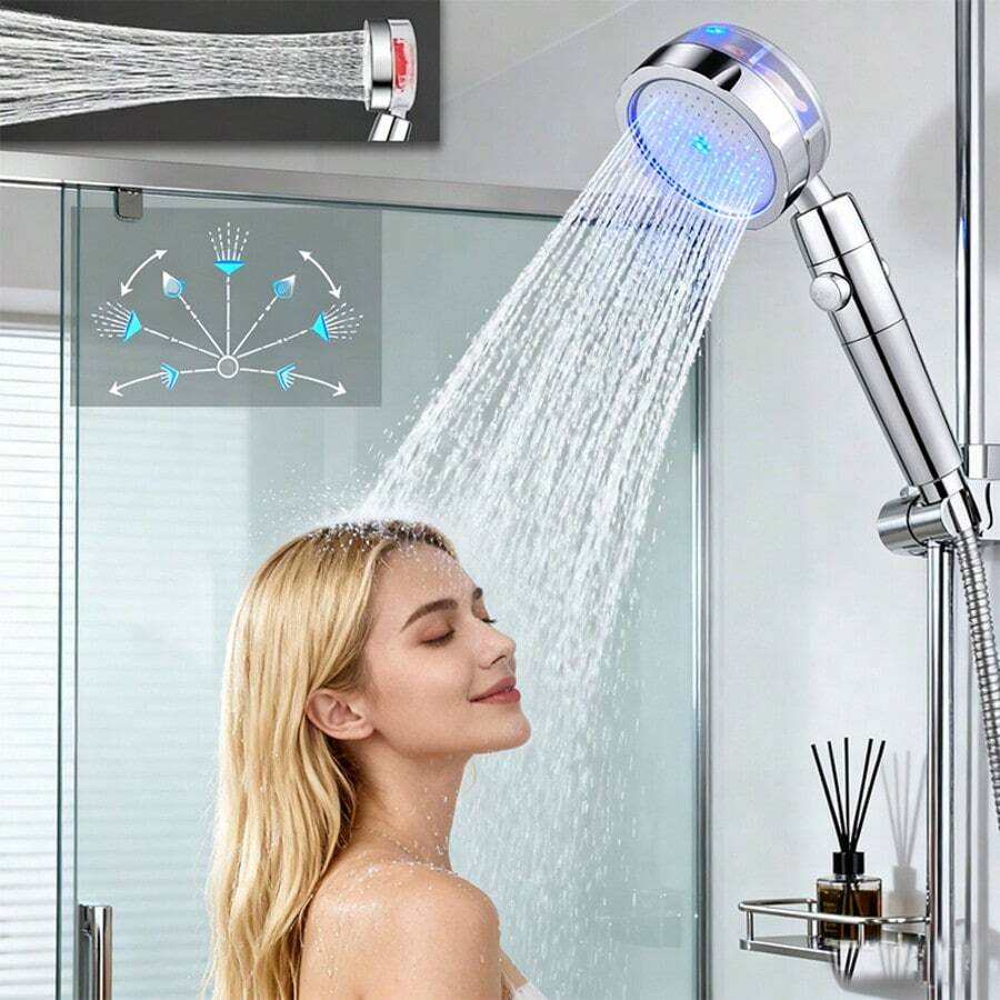 Handheld Shower Head High Pressure Filter - رأس دش يعمل بالدوّار مع زر