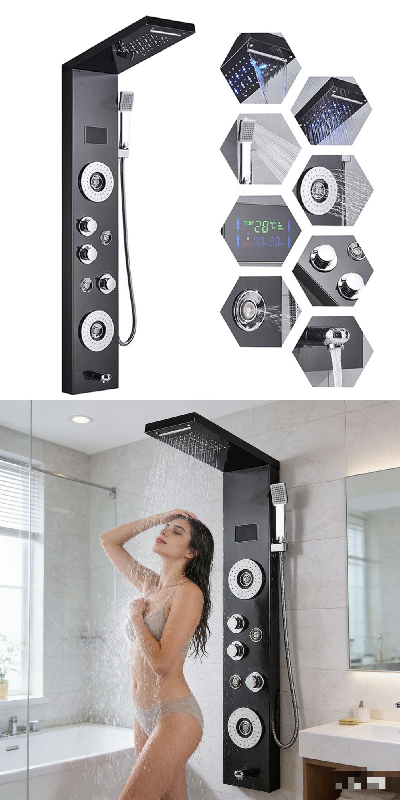نظام دش بلوحة عرض رقمية LED، ر - مراجعة Led Rainfall Shower Head Waterfall وسعره