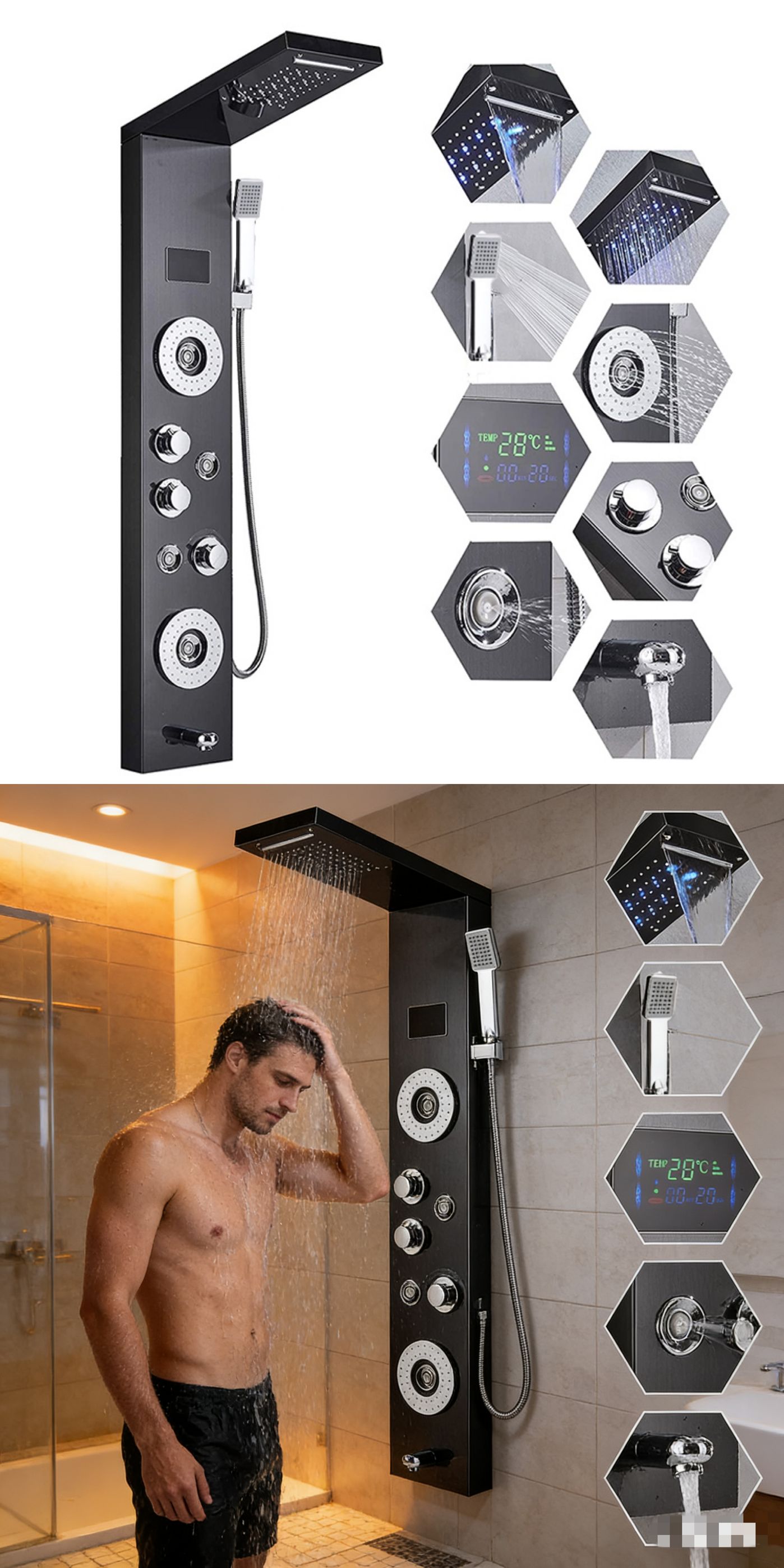 نظام دش بلوحة عرض رقمية LED، ر - مراجعة Led Rainfall Shower Head Waterfall وسعره