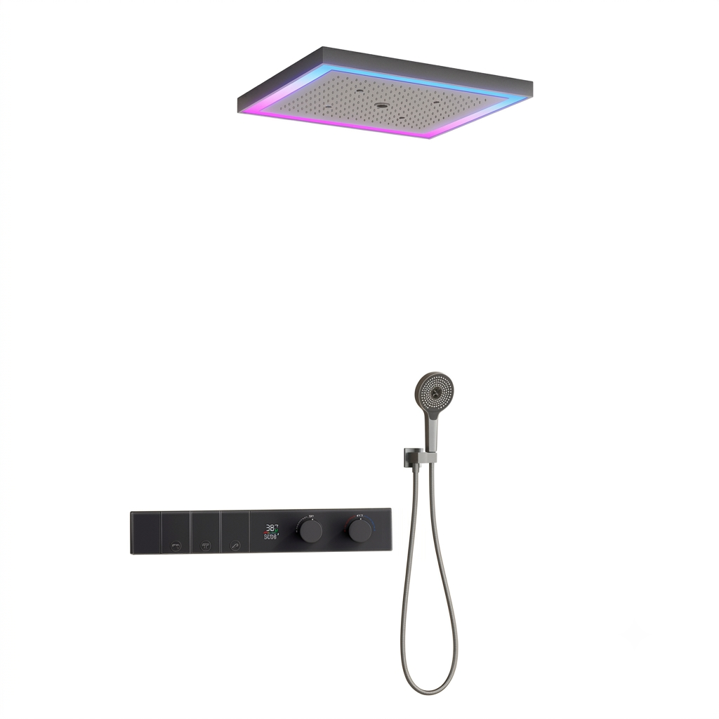 رأس دش مربع 600×500 ملم بـ4 وظ - مراجعة Concealed Thermostatic Shower System Set وسعره