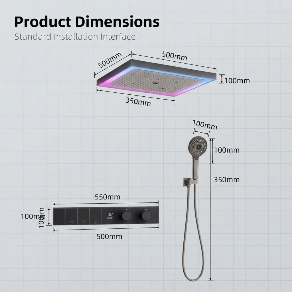رأس دش مربع 600×500 ملم بـ4 وظ - مراجعة Concealed Thermostatic Shower System Set وسعره