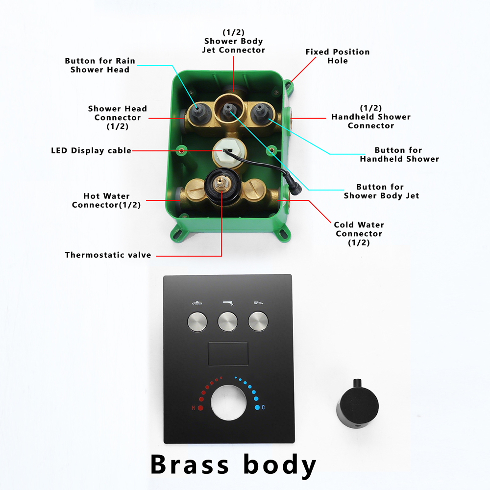 نظام دش مخفي حديث بلون أسود مط - مراجعة Concealed Thermostatic Shower System Set وسعره