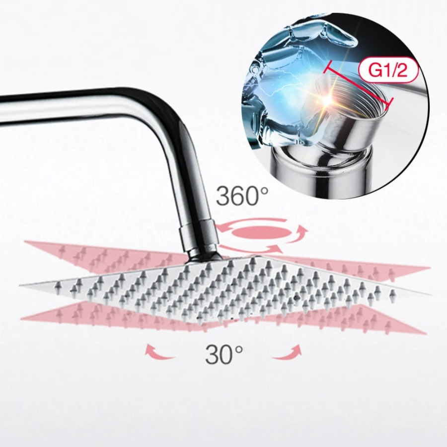 رأس دش مطري مربع الشكل من الفو - مراجعة Rainfall Shower Head Ceiling Mount 16 Inch وسعره