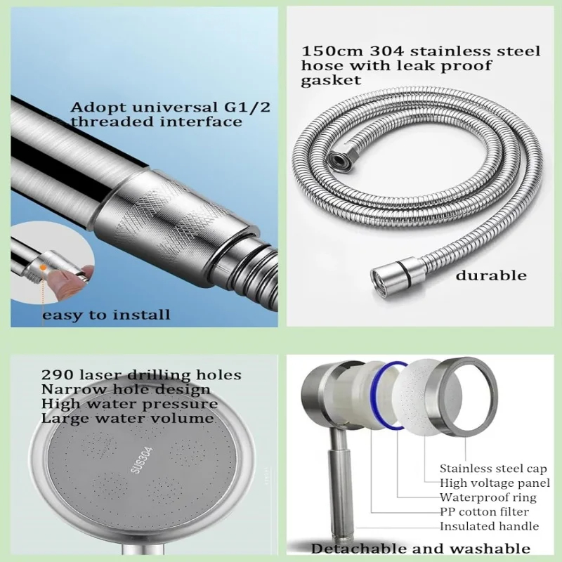 رأس دش من الفولاذ المقاوم للصد - مراجعة Handheld Shower Head High Pressure Filter وسعره