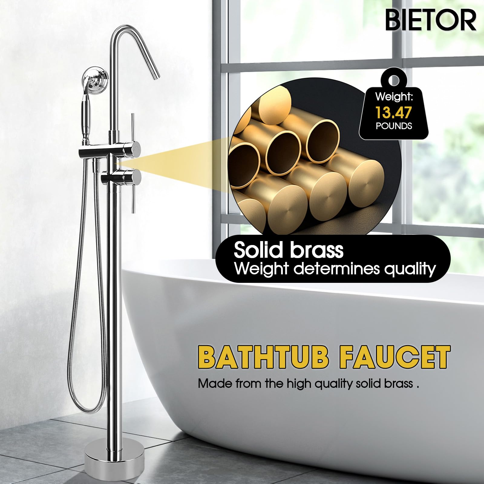 صنبور حوض استحمام قائم بذاته،  - مراجعة Freestanding Bathtub Filler Faucet Floor وسعره