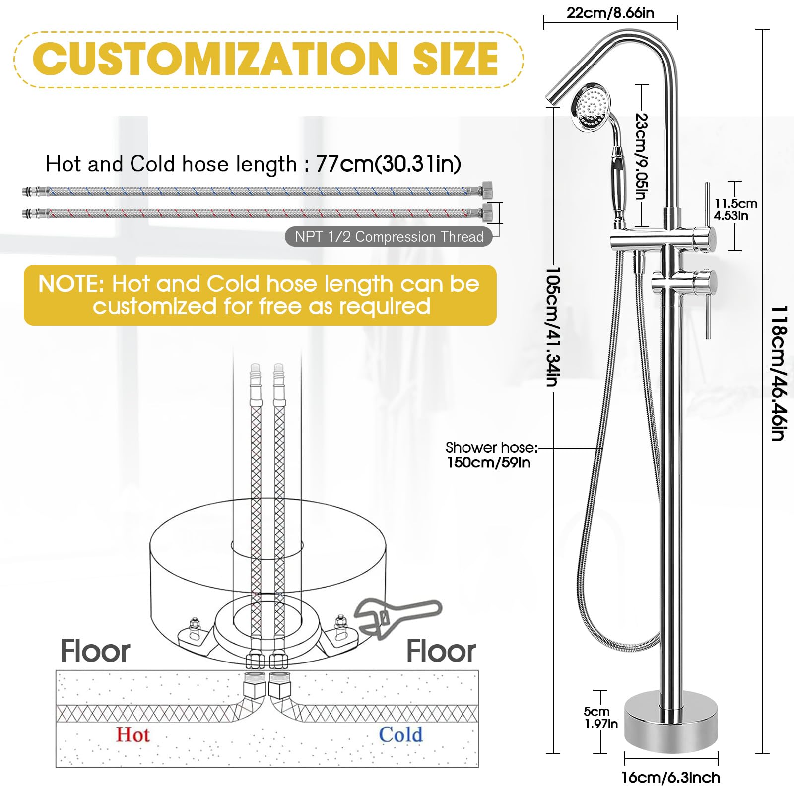 صنبور حوض استحمام قائم بذاته،  - مراجعة Freestanding Bathtub Filler Faucet Floor وسعره