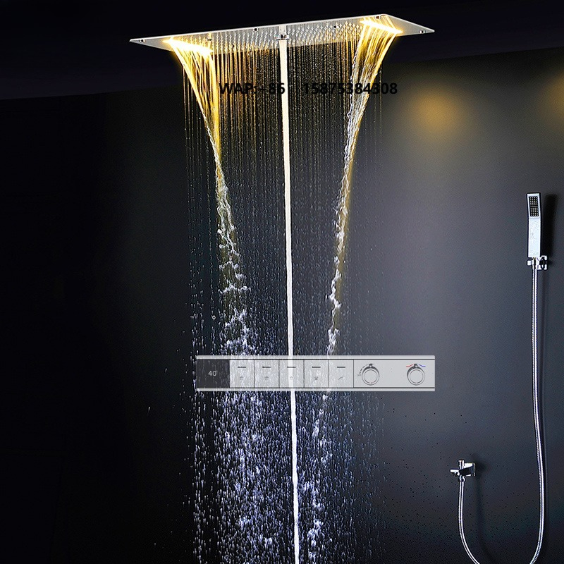 مجموعة دش ذكية بإضاءة LED مع ر - مراجعة Led Rainfall Shower Head Waterfall وسعره