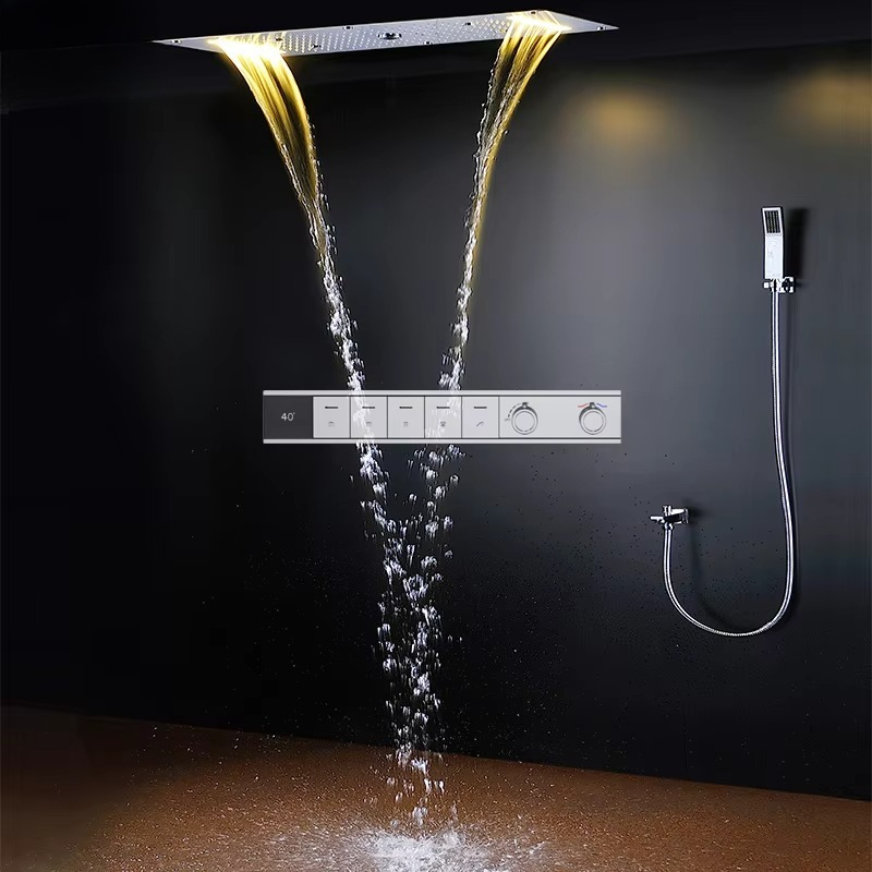 مجموعة دش ذكية بإضاءة LED مع ر - مراجعة Led Rainfall Shower Head Waterfall وسعره