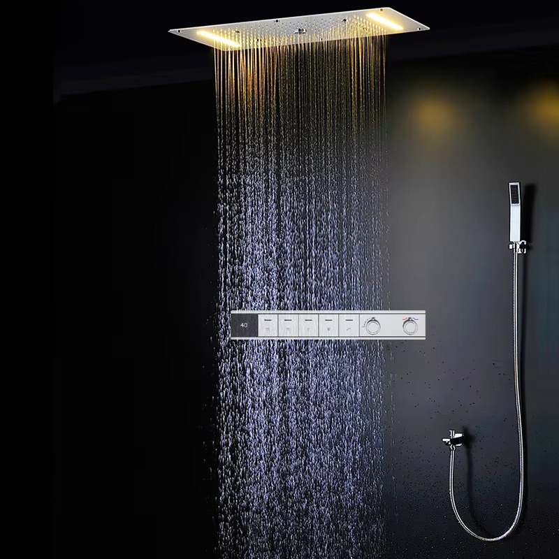 مجموعة دش ذكية بإضاءة LED مع ر - مراجعة Led Rainfall Shower Head Waterfall وسعره