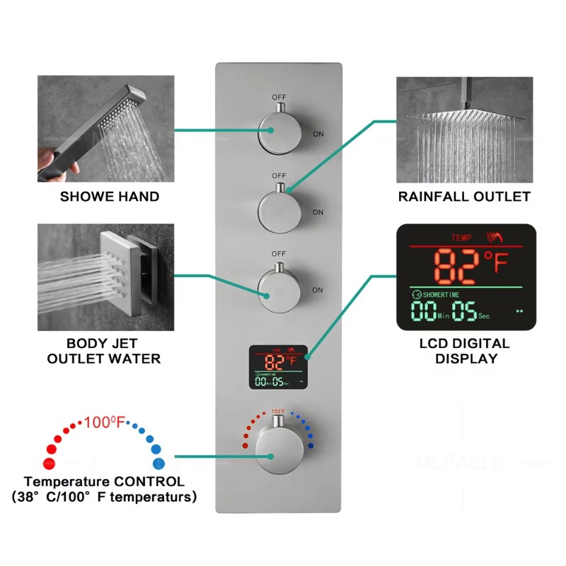نظام دش ثرموستاتي للحمام من ال - مراجعة Concealed Thermostatic Shower System Set وسعره