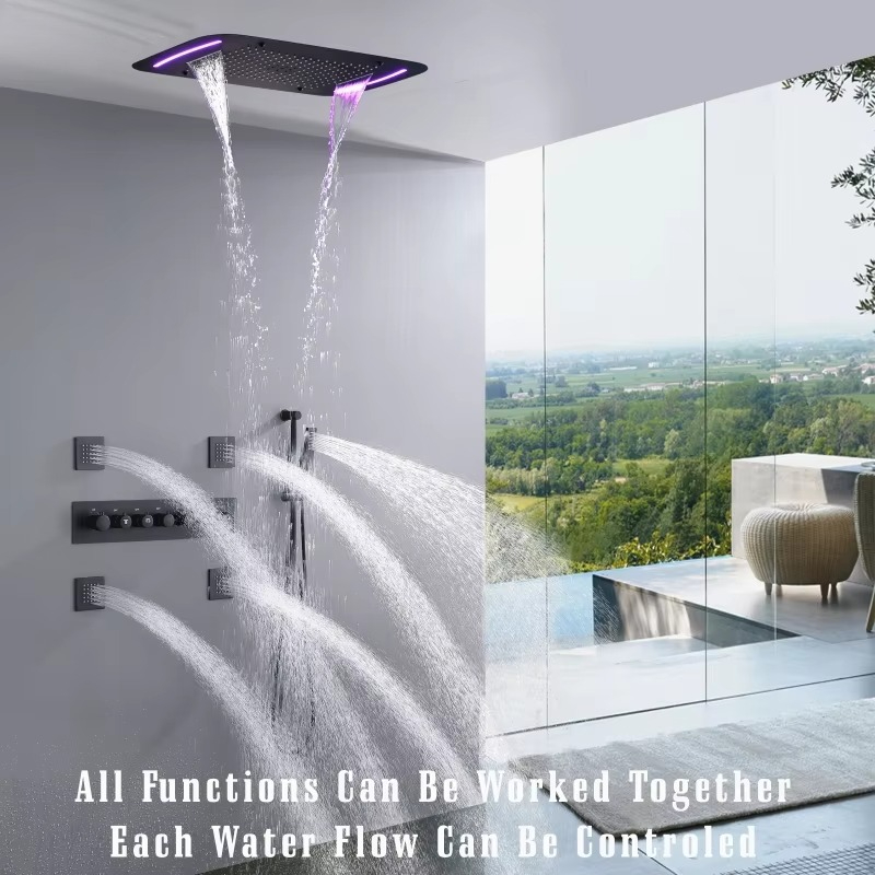 رأس دش LED أسود غير لامع 710*4 - مراجعة Led Rainfall Shower Head Waterfall وسعره