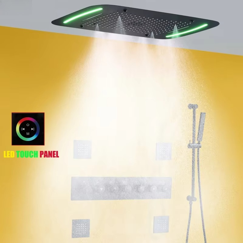 رأس دش LED أسود غير لامع 710*4 - مراجعة Led Rainfall Shower Head Waterfall وسعره