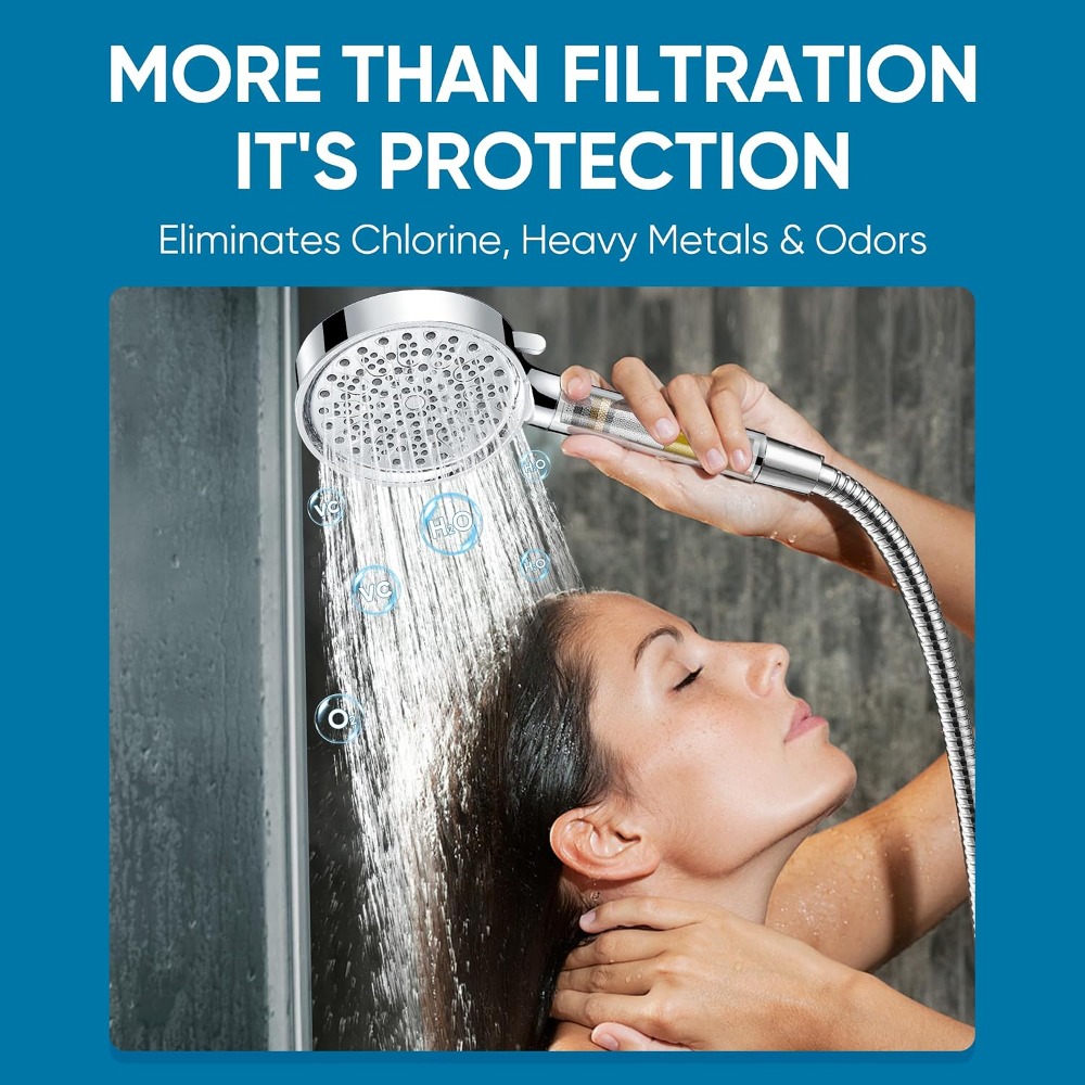 رأس دش مزود بفلتر مع رشاش يدوي - مراجعة Handheld Shower Head High Pressure Filter وسعره