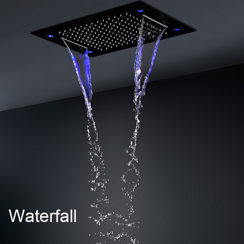 أسود 2 وظائف دش رئيس مجموعة ال - مراجعة Led Rainfall Shower Head Waterfall وسعره