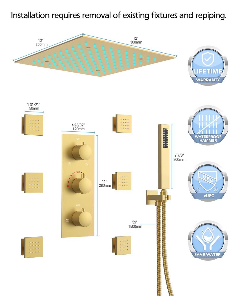 نظام دش مطري مخفي مثبت بالسقف  - مراجعة Concealed Thermostatic Shower System Set وسعره