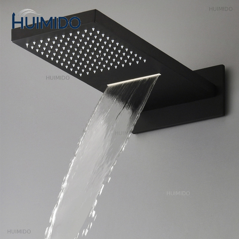 رأس دش أسود بتصميم مطر وشلال،  - مراجعة Led Rainfall Shower Head Waterfall وسعره