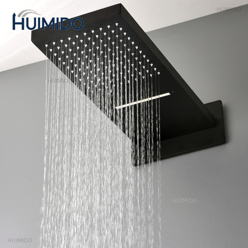 رأس دش أسود بتصميم مطر وشلال،  - مراجعة Led Rainfall Shower Head Waterfall وسعره