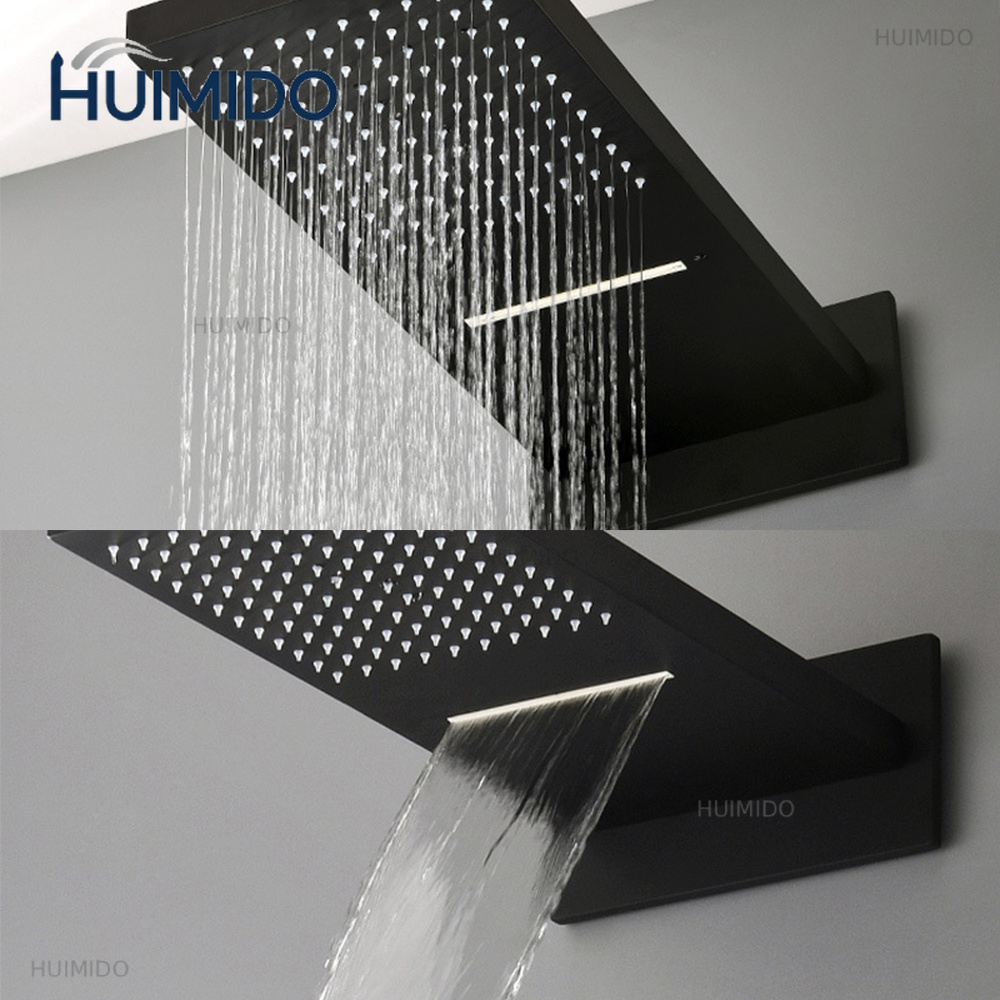 رأس دش أسود بتصميم مطر وشلال،  - مراجعة Led Rainfall Shower Head Waterfall وسعره