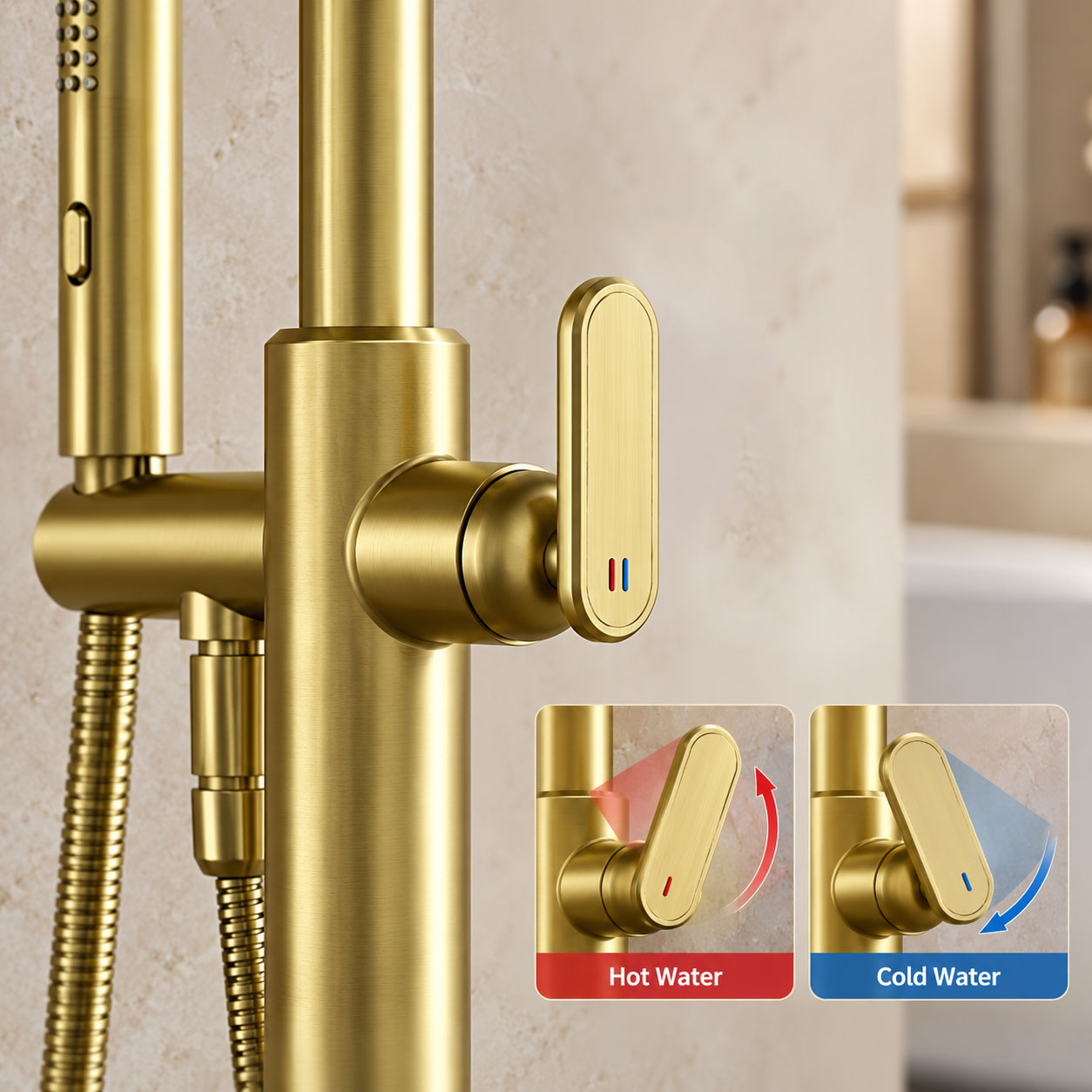 صنبور حوض استحمام فاخر قائم بذ - مراجعة Freestanding Bathtub Filler Faucet Floor وسعره