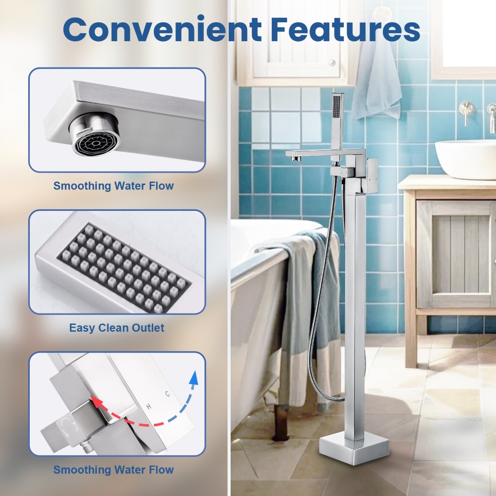 صنبور حشو حوض التدفق العالي مع - مراجعة Freestanding Bathtub Filler Faucet Floor وسعره