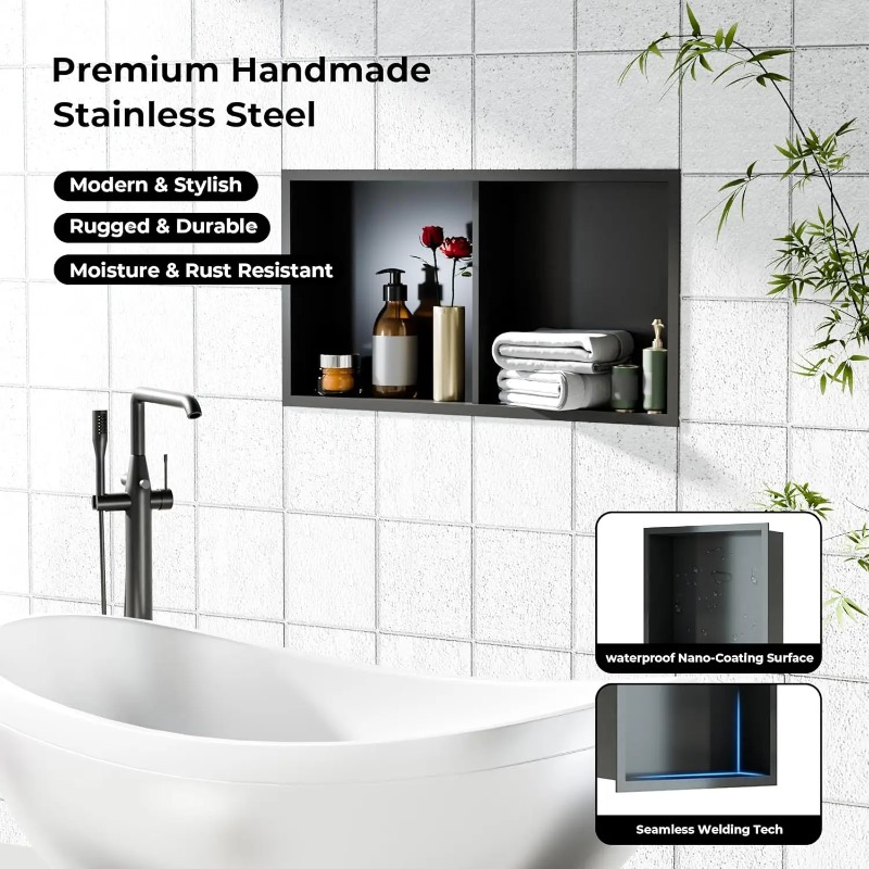رف حمام مزدوج مدمج من الفولاذ  - مراجعة Shower Niche Stainless Steel Recessed وسعره