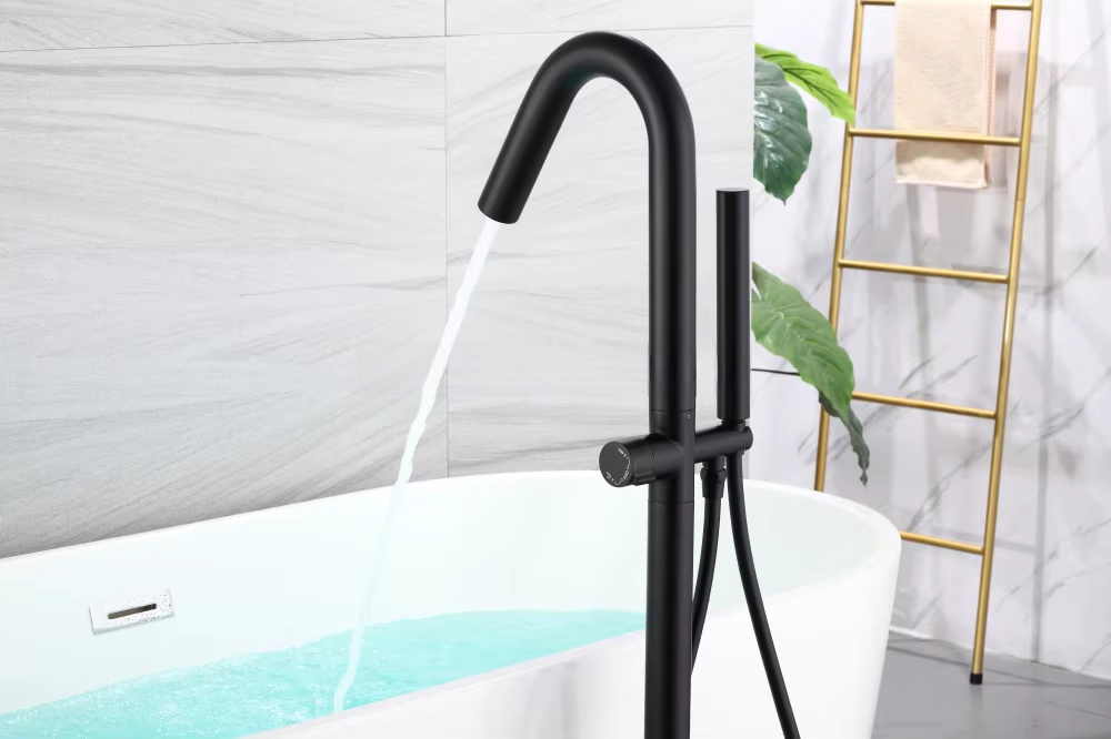 مجموعة خلاطات دش وحوض استحمام  - مراجعة Freestanding Bathtub Filler Faucet Floor وسعره