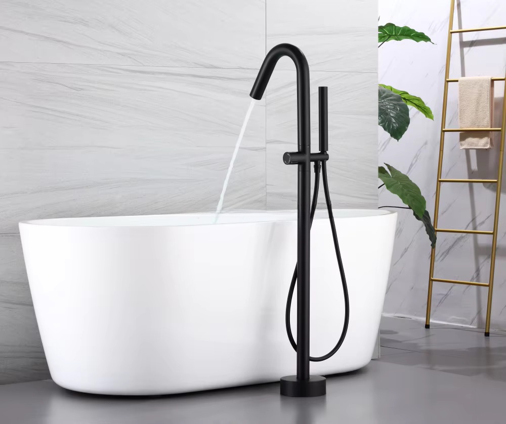 مجموعة خلاطات دش وحوض استحمام  - مراجعة Freestanding Bathtub Filler Faucet Floor وسعره