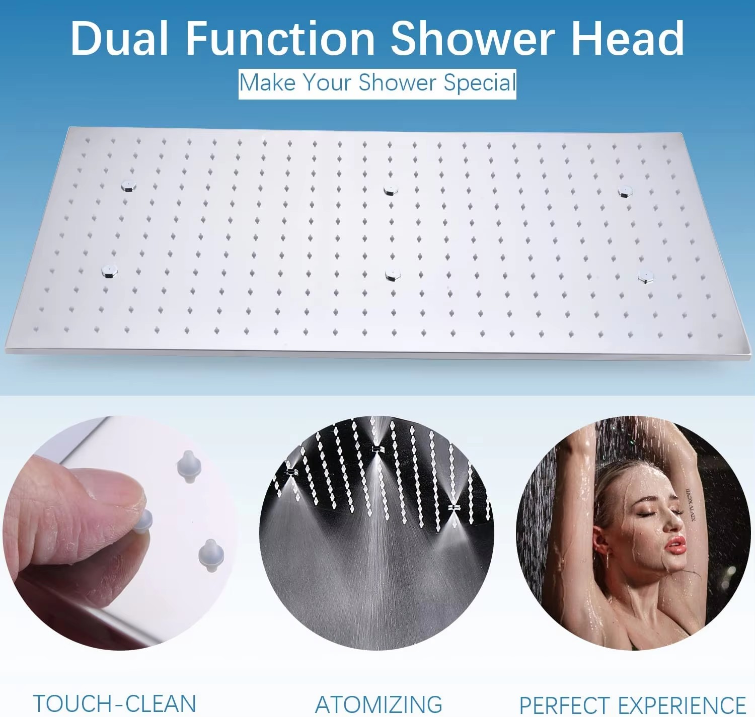 نظام دش فاخر للحمام مع رأس دش  - مراجعة Rainfall Shower Head Ceiling Mount 16 Inch وسعره