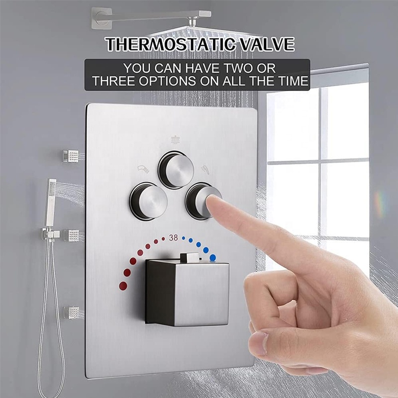 الحمام الحائط زر الضغط أخفى ثر - مراجعة Thermostatic Shower Faucet Valve 3 Way وسعره