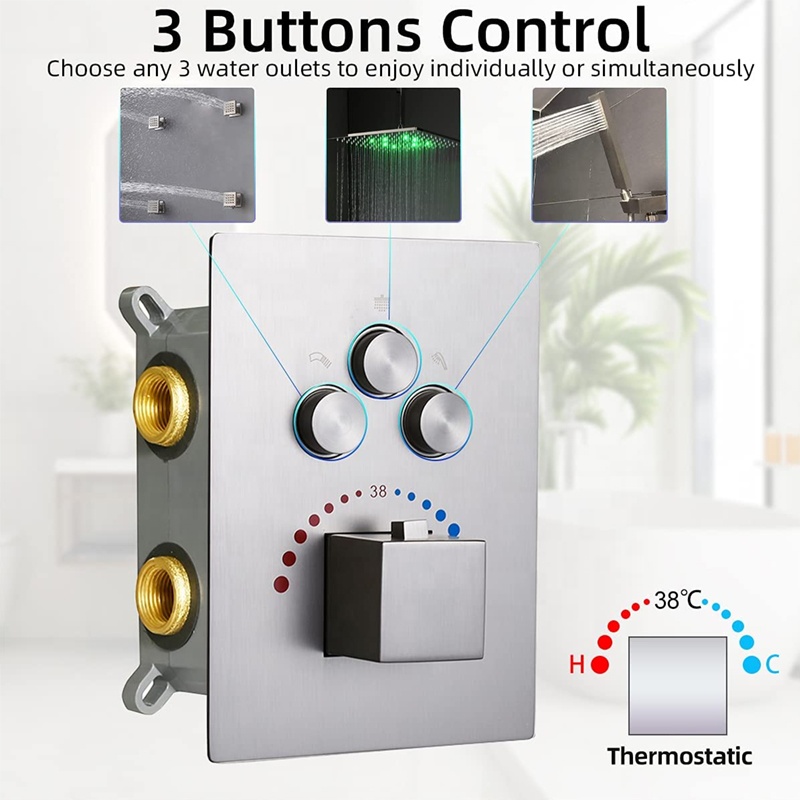 الحمام الحائط زر الضغط أخفى ثر - مراجعة Thermostatic Shower Faucet Valve 3 Way وسعره