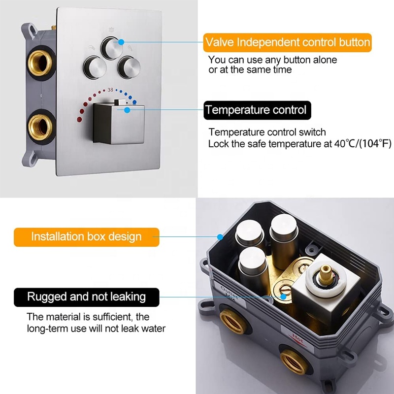 الحمام الحائط زر الضغط أخفى ثر - مراجعة Thermostatic Shower Faucet Valve 3 Way وسعره