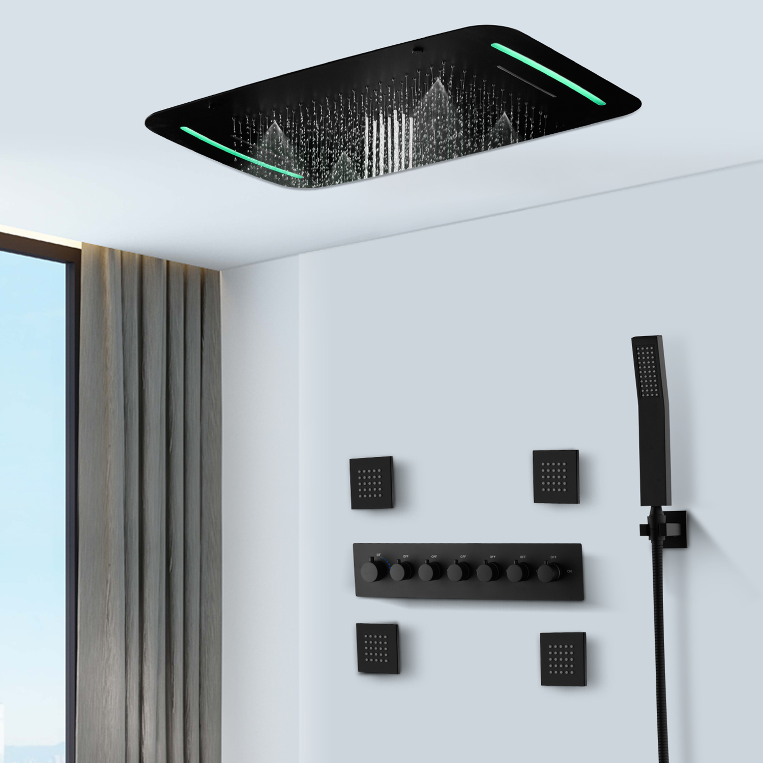 رأس دش ذكي حديث للحمام بـ 6 وظ - مراجعة Led Rainfall Shower Head Waterfall وسعره