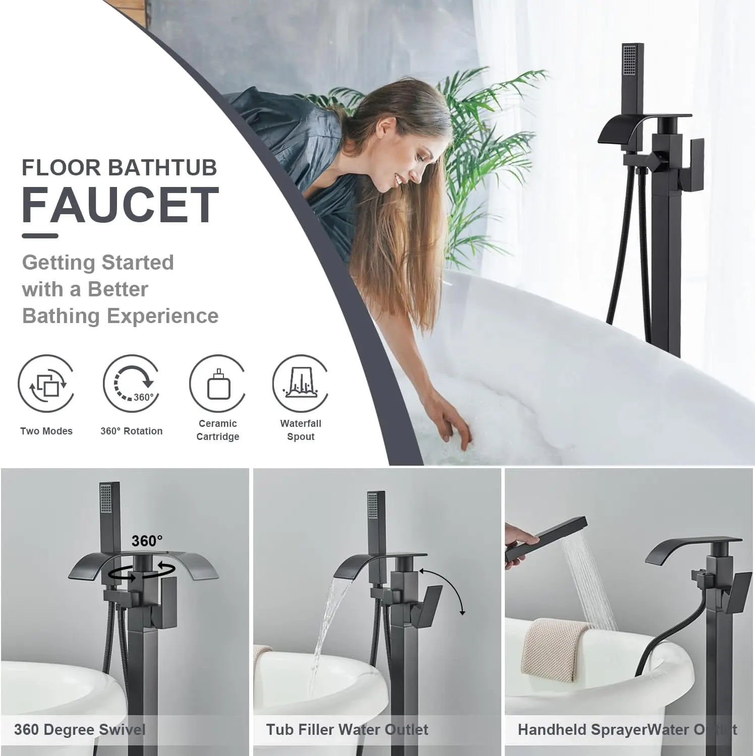 صنبور حوض استحمام قائم على الأ - مراجعة Freestanding Bathtub Filler Faucet Floor وسعره