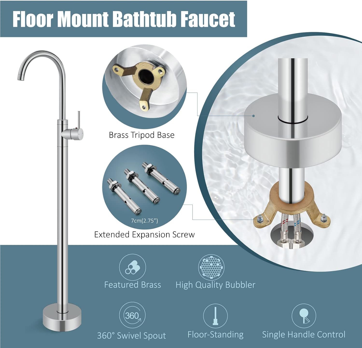ZAPPO قائما بذاته صنبور حوض اس - مراجعة Freestanding Bathtub Filler Faucet Floor وسعره